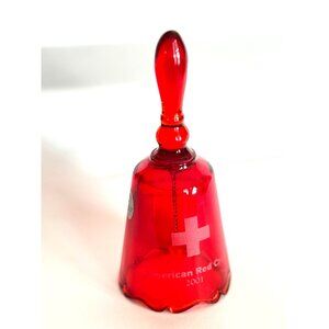Fenton Handmade Red Glass Bell American Red Cross 2001 Etched Rim Vintage USA Ra
